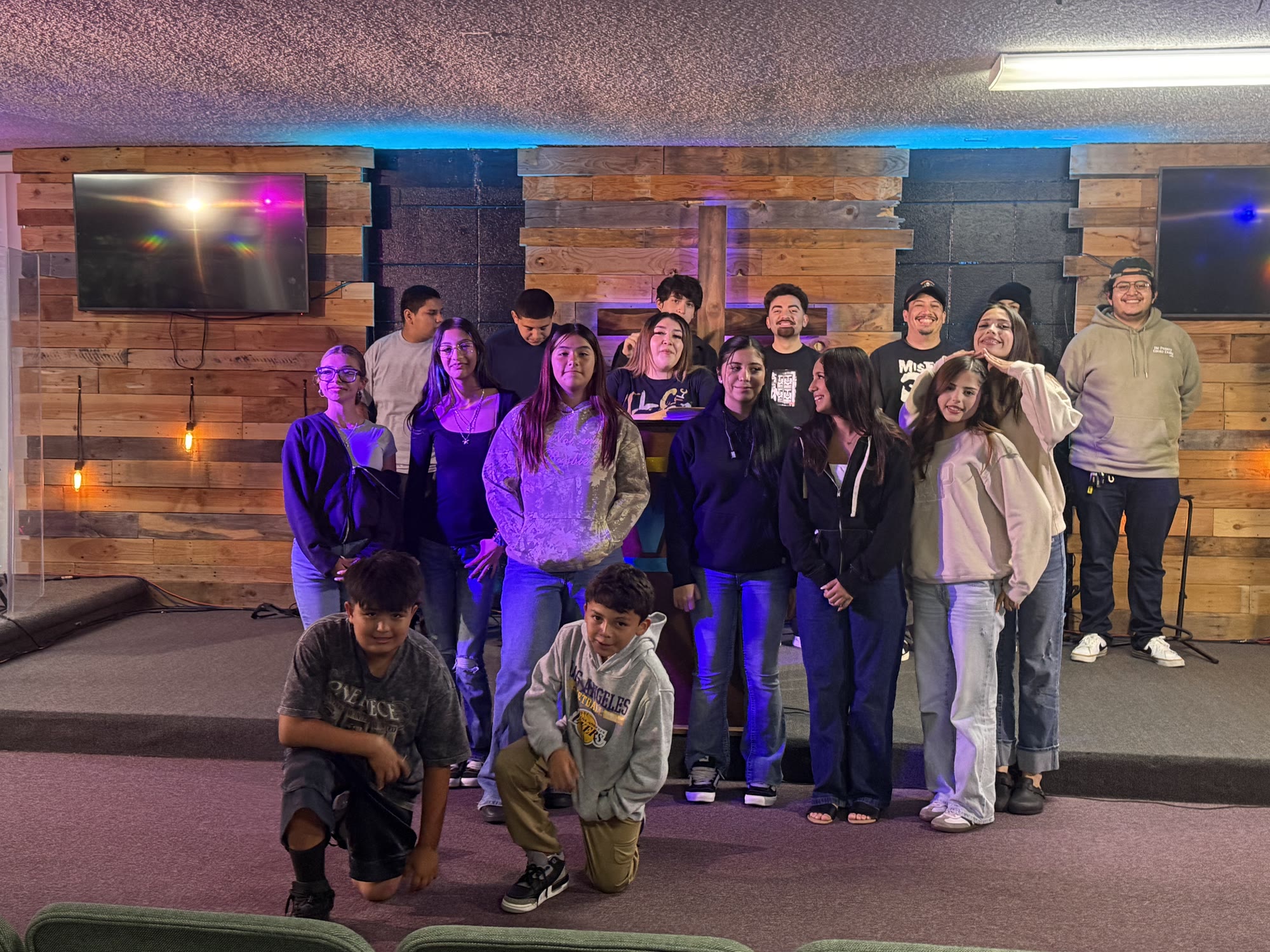 Members of the Living Word of Upland church family gathered together on the church stage